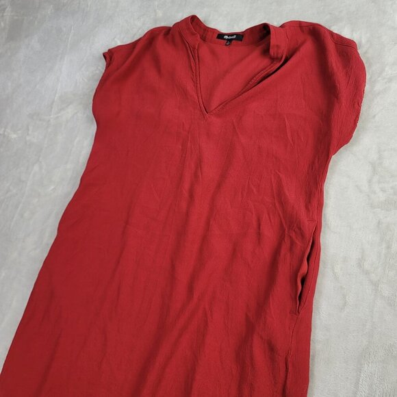 Madewell Red V-Neck Short Sleeve Pocketed Women's Tunic Dress | Size XS - Picture 2 of 7